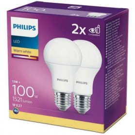 2 Becuri LED Philips A60, EyeComfort, E27, 13W (100W), 1521 lm, lumina calda (2700K), mat