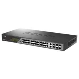D-Link Switch DSS-200G-28MP,24 x 10/100/1000 Mbps PoE, 4 x Combo 1000 Mbps, Switching Capacity:56 Gbps, Forwarding Rate: 41.67 M