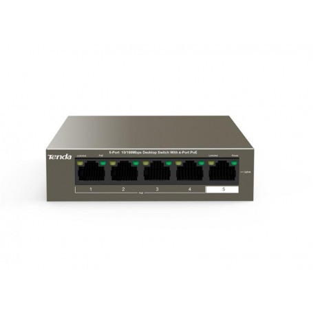 Tenda switch TEF1105P-4-38W, 5-Port 10/100Mbps, 4-porturi POE, Standarde de retea:  IEEE 802.3、 IEEE 802.3u、IEEE 802.3x、 IEEE 80