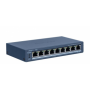 Switch PoE Hikvision DS-3E1309P-EI/M: 8 × 10/100 Mbps PoE port, 1 × Gigabit RJ45 port, 8 porturi PoE maxim 30W, buget PoE 60W, t