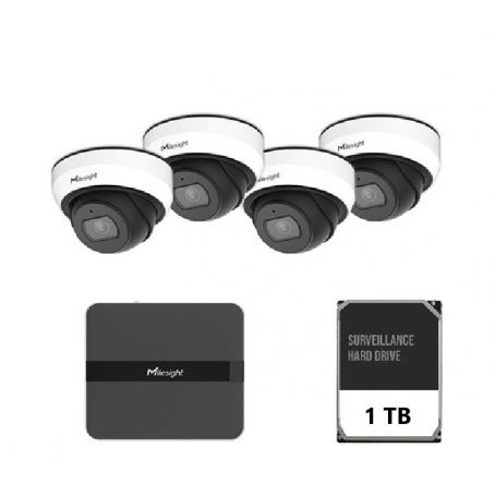 Kit supraveghere video Milesight 4 buc camera Dome MS-C2973-PD + 1 buc NVR MS-N1004-UPC