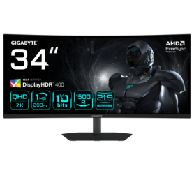 GIGABYTE G34WQC2 34” WQHD Curved Gaming Monitor - 3440 x 1440, 1500R, 200Hz, 1ms, 450 cd/m2, AMD FreeSync Premium, DisplayHDR 40