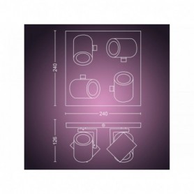 Spot LED RGB Cvadruplu Philips Hue Argenta, Bluetooth, 4xGU10, 4x5.7W, 4x350 lm, lumina alba si color (2000-6500K), IP20, Metal,
