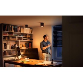 Spot LED Philips Hue Pillar, Bluetooth, GU10, 5W (50W), 350 lm, lumina alba (2200-6500K), IP20, 10.3cm, Metal, Negru, Intrerupat